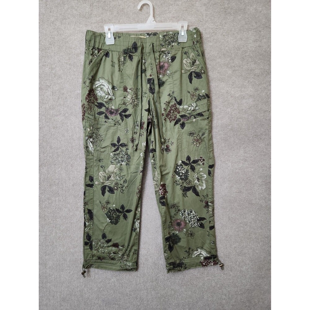 Democracy Flexellent Cargo Capri Pants Womens 10 Green Floral Lightweight